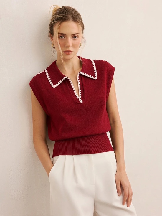 Commense Sweaters - 41 Contrast Trim Sleeveless Knit Polo Vest